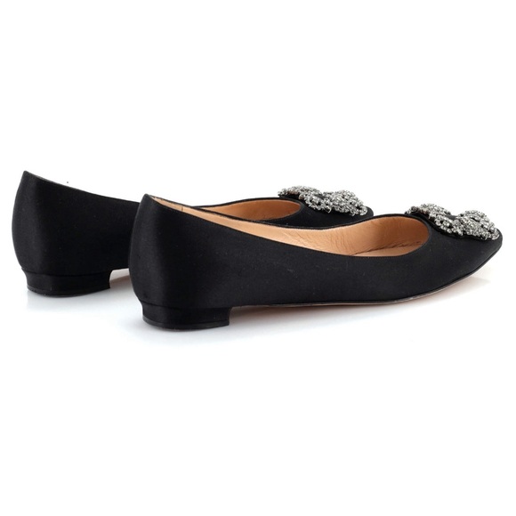 Manolo Blahnik Hangisi Crystal-Buckle Satin Flat in great preowned conditions - Picture 3 of 4